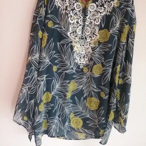 Oscar de la Renta Women's Embroidery Floral Sheer Long Sleeve  Blouse